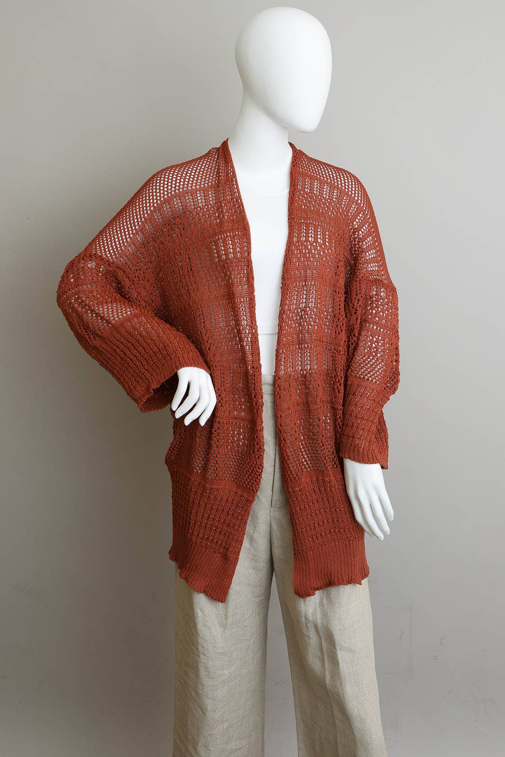 Relaxed Fit Boutique Cardigan | Fashionable Netted Knit 🌟: Rust