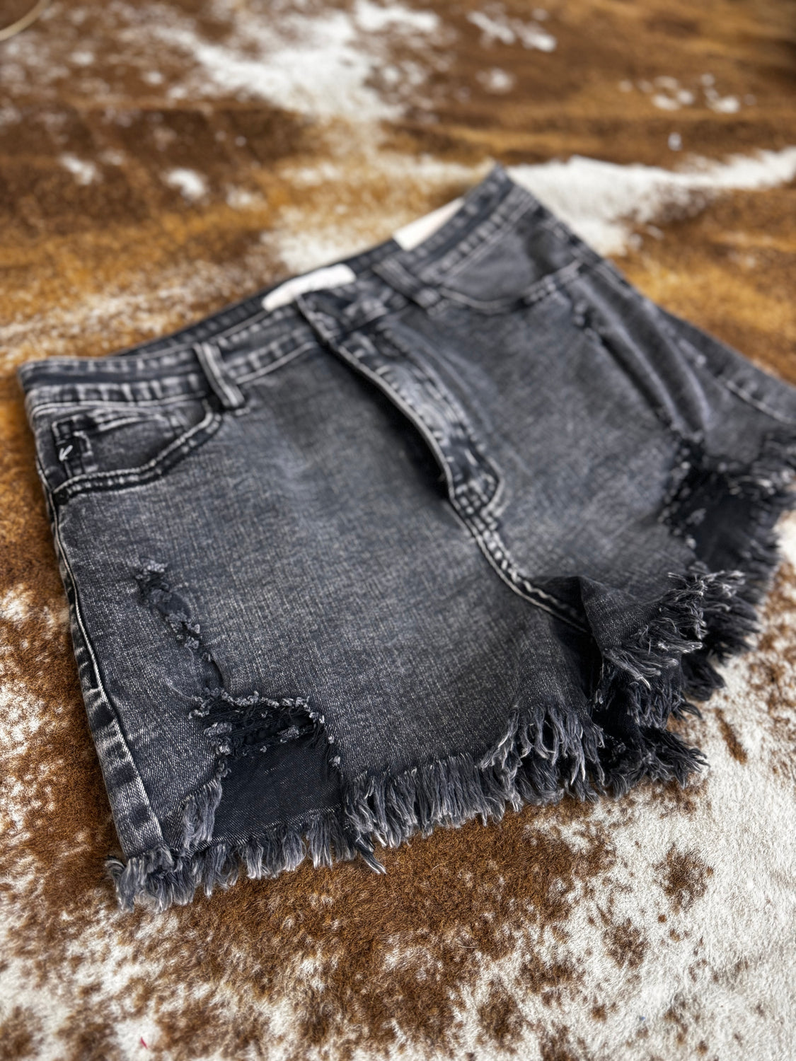 Black Stone Washed Kancan Shorts