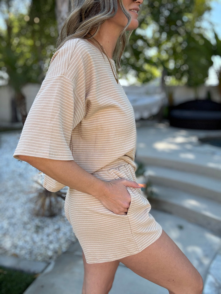 Lola Taupe Striped Shorts Set