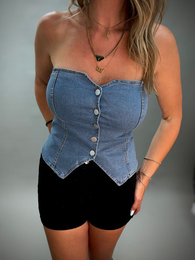 Strapless Button Front Top