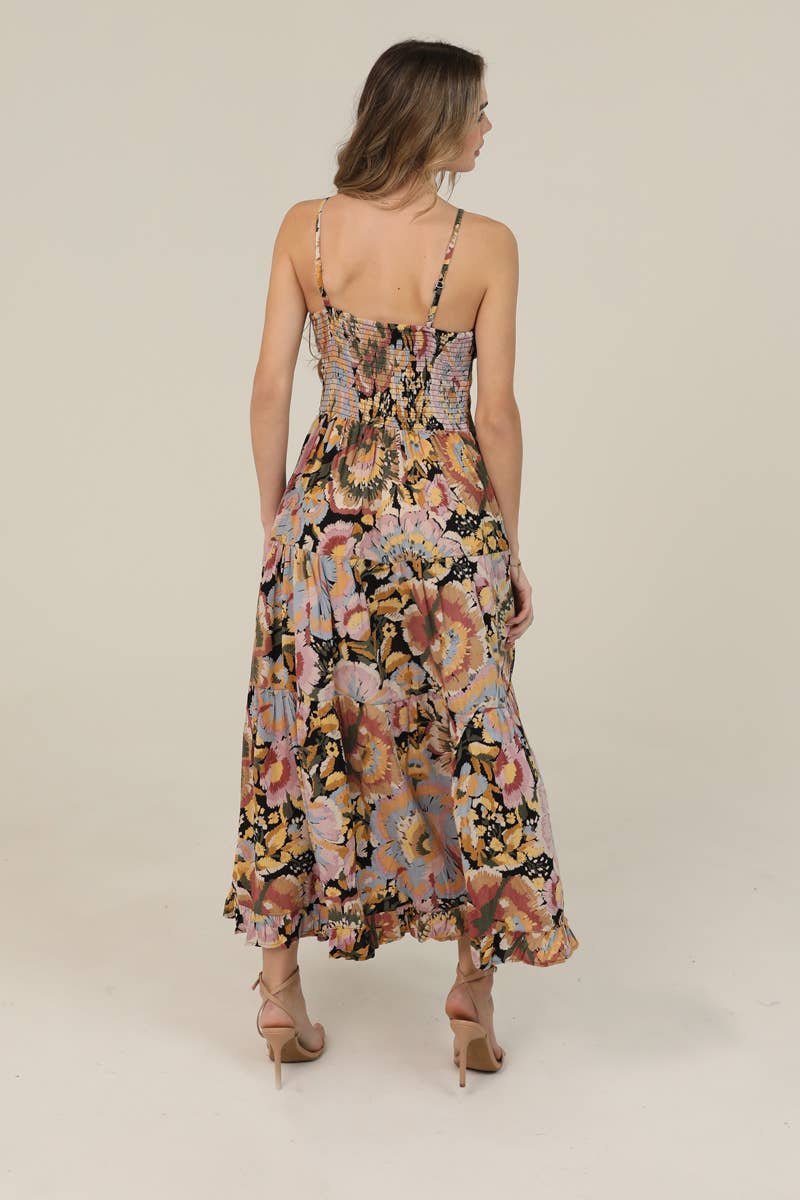 Donna Floral Side Slit Midi Dress