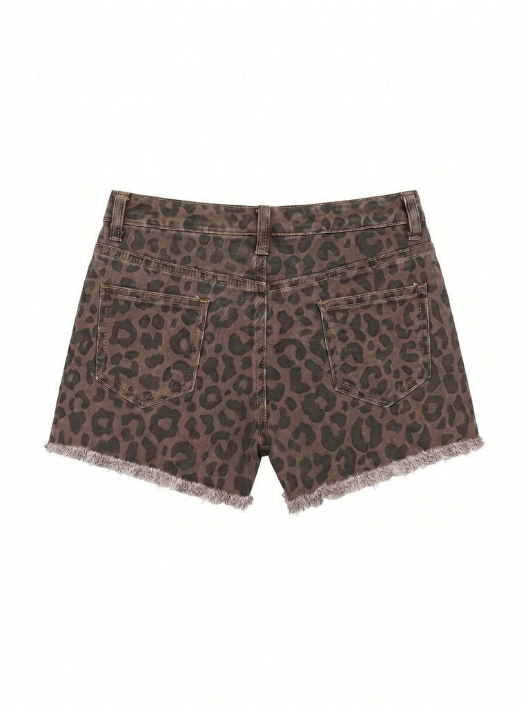 Chocolate Leopard Denim Shorts