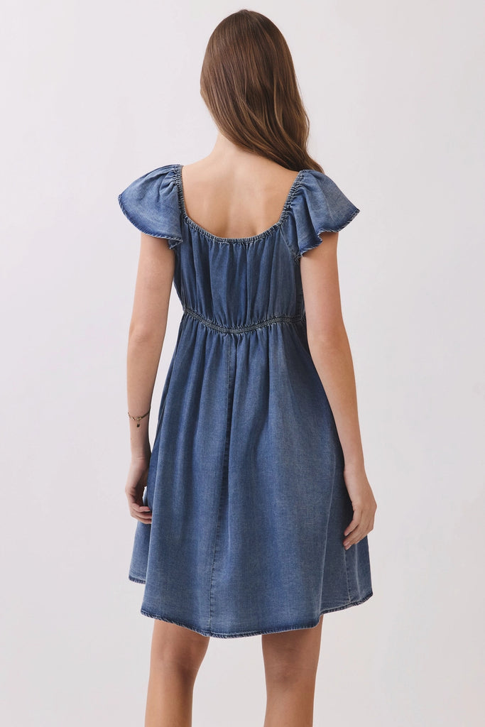 Flutter Sleeve Denim Dress