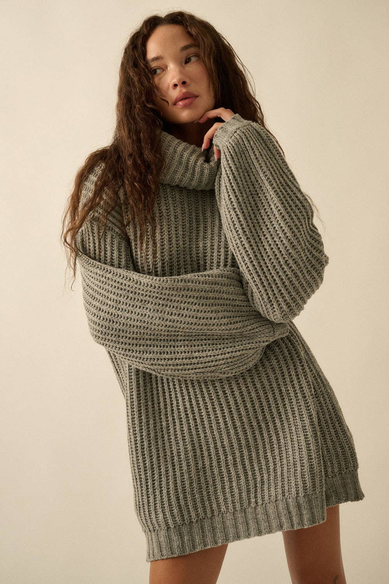 Rib Knit Turtle Neck Oversized Sweater