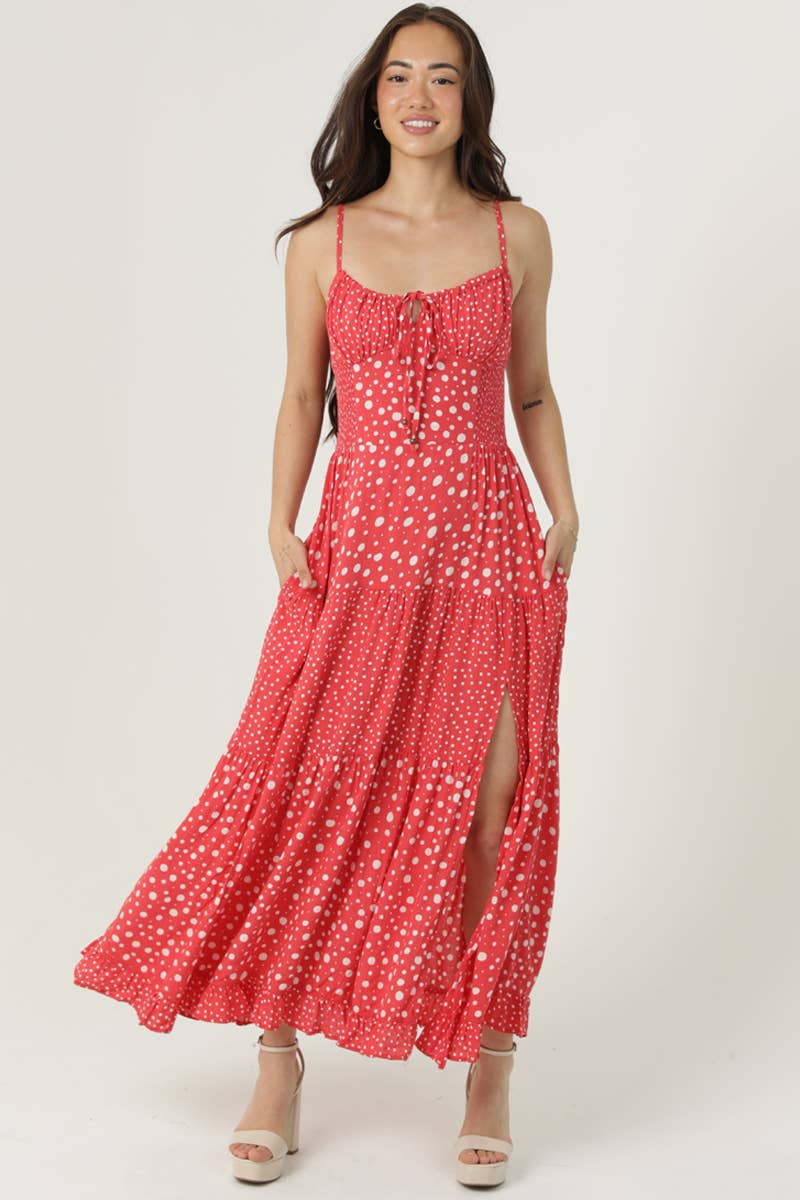 Strawberry Polka Dot Midi Dress
