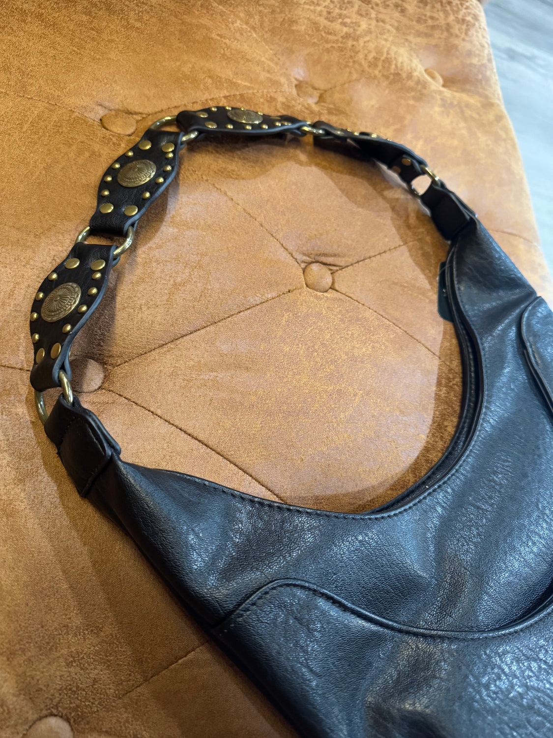 Black & Gold Concho Strap Bag