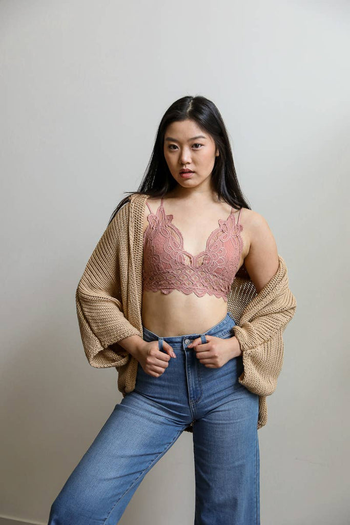 Padded Crochet Lace Longline Bralette