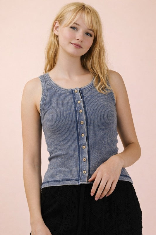 Lace Trimmed Henley Tank
