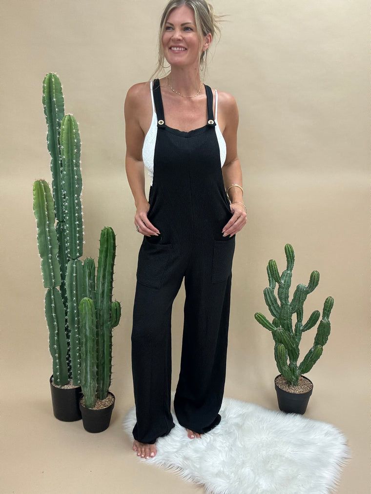 Black Ribbed Overalls