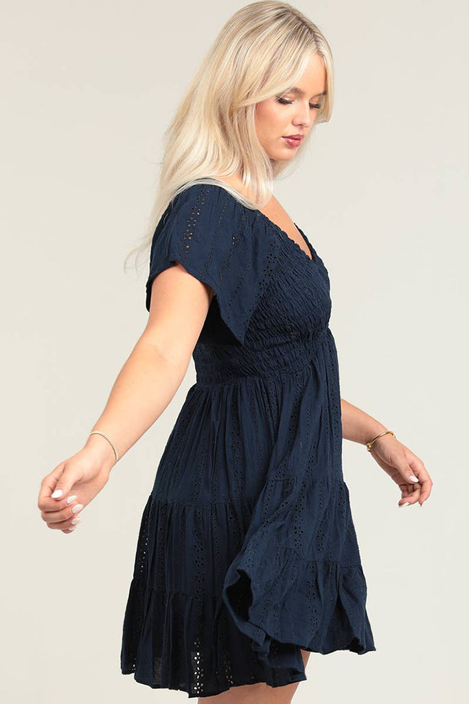 Dahlia Navy Flutter Sleeve Dress