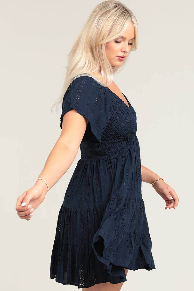 Dahlia Navy Flutter Sleeve Dress