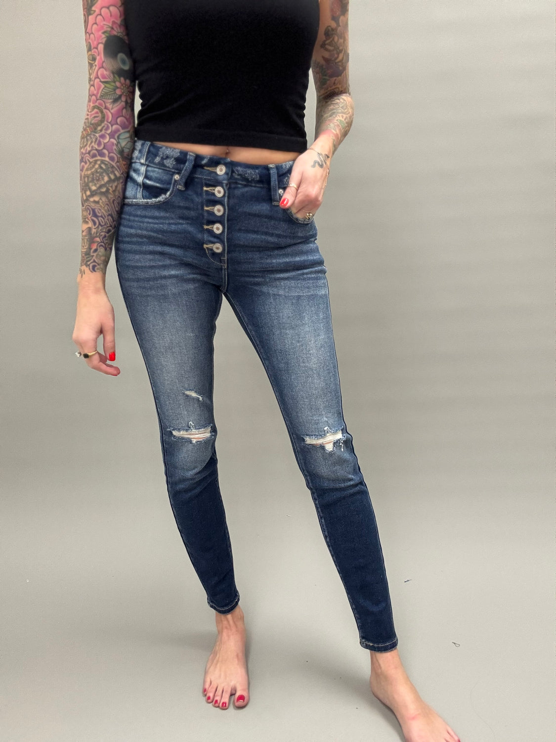 Indigo Distressed Skinny Kancan Jeans