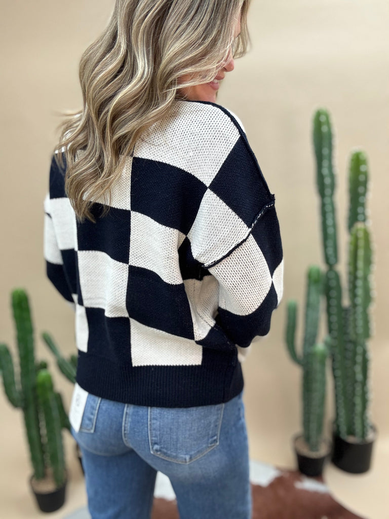 Navy Checker Pullover