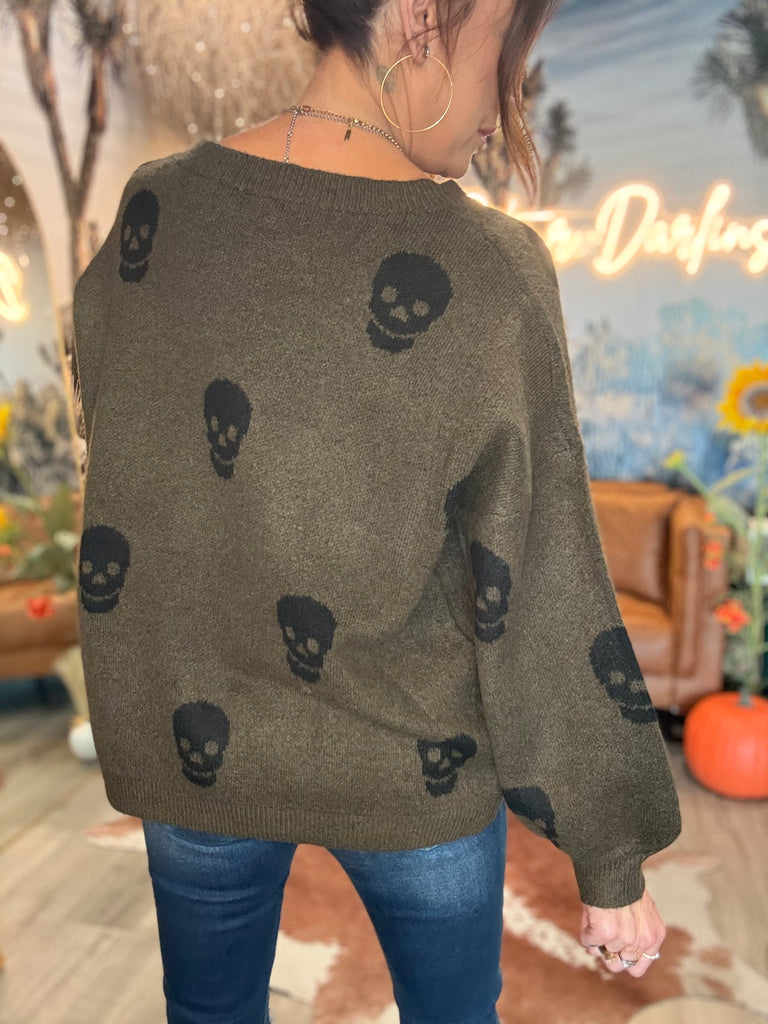 Olive Skull Sweater
