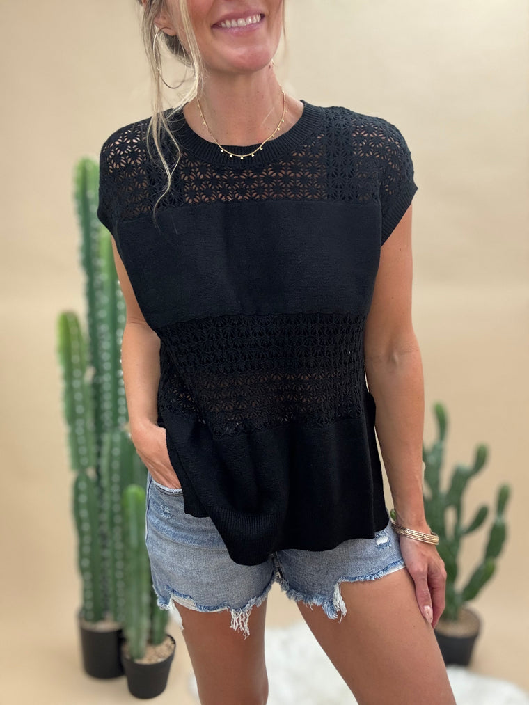 Open Stitch Black Crochet Top