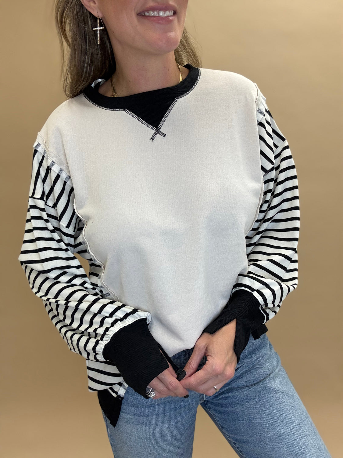 Stripe Doleman Sleeve Pullover