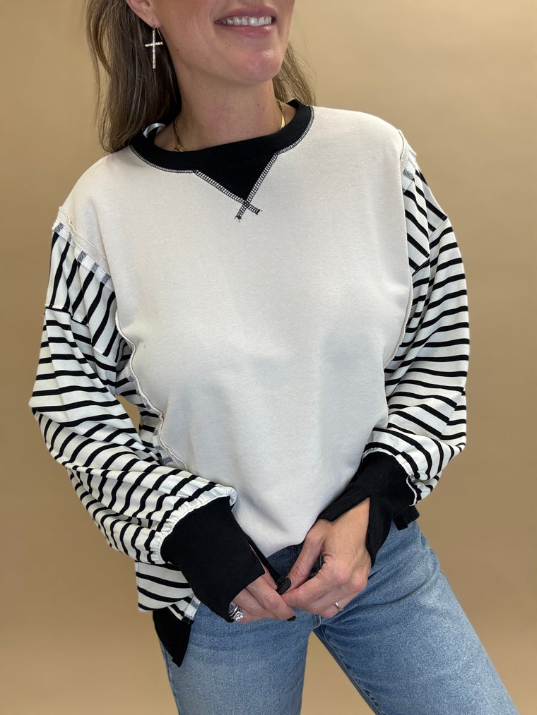 Stripe Doleman Sleeve Pullover