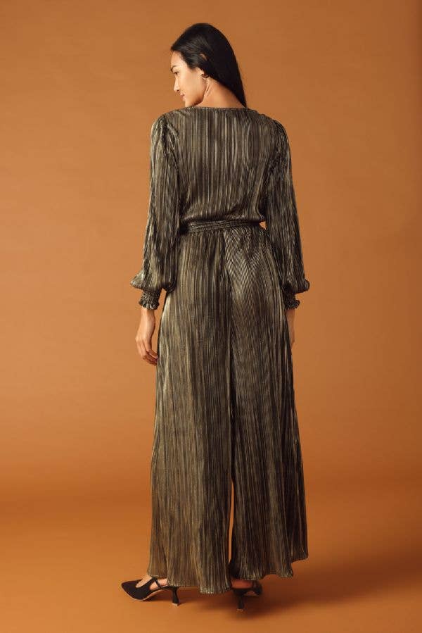 Opal Gold Micro Pleated Jumpsuit