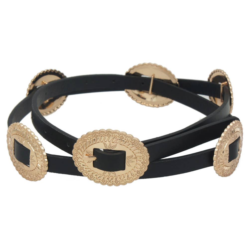 Gold+Black Concho Skinny Belt ￼