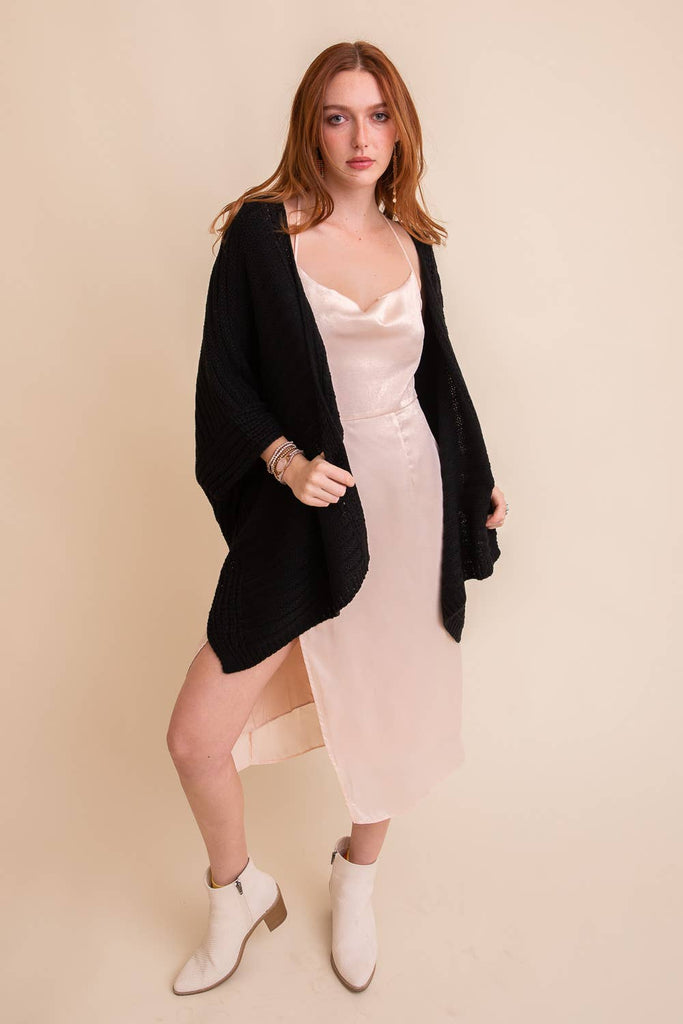 Fashionable Ridged Rib Knit Ruana – Perfect for Autumn 🍁