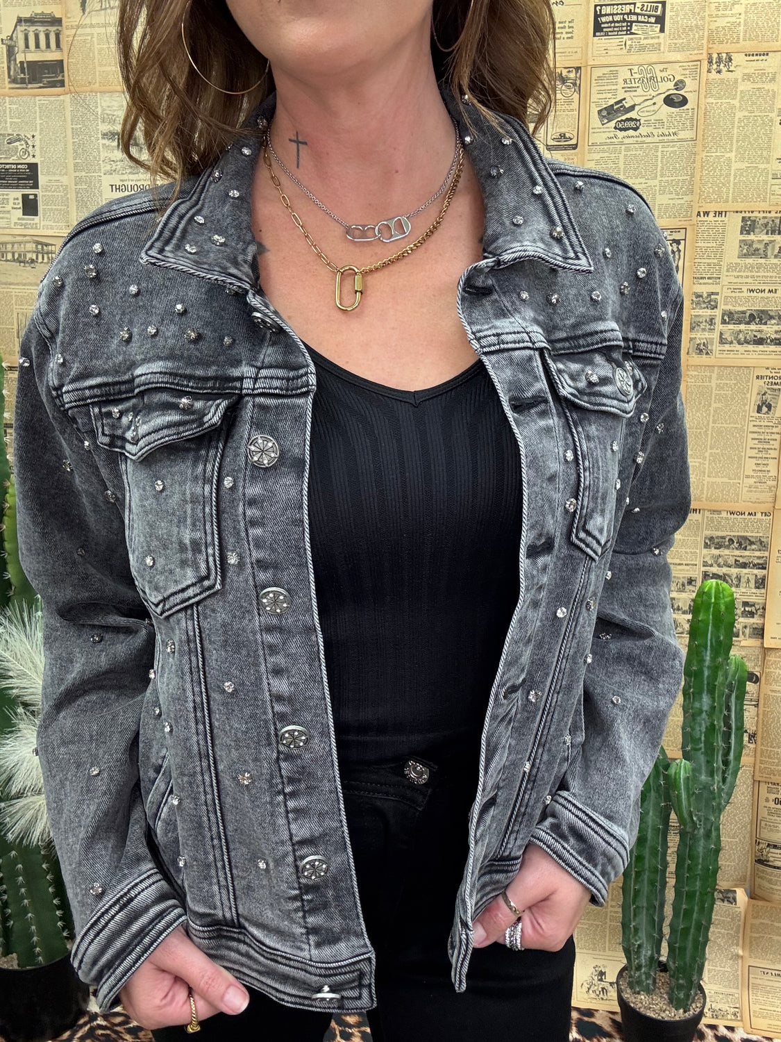 Embellished Grey Denim Jacket