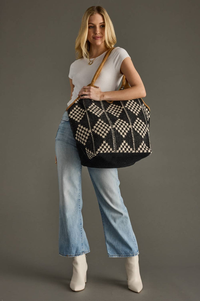 Black & Cream Diamond XL Tote
