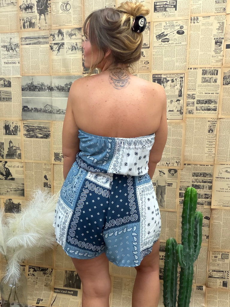 Bandana Tie Front Tube Top Romper