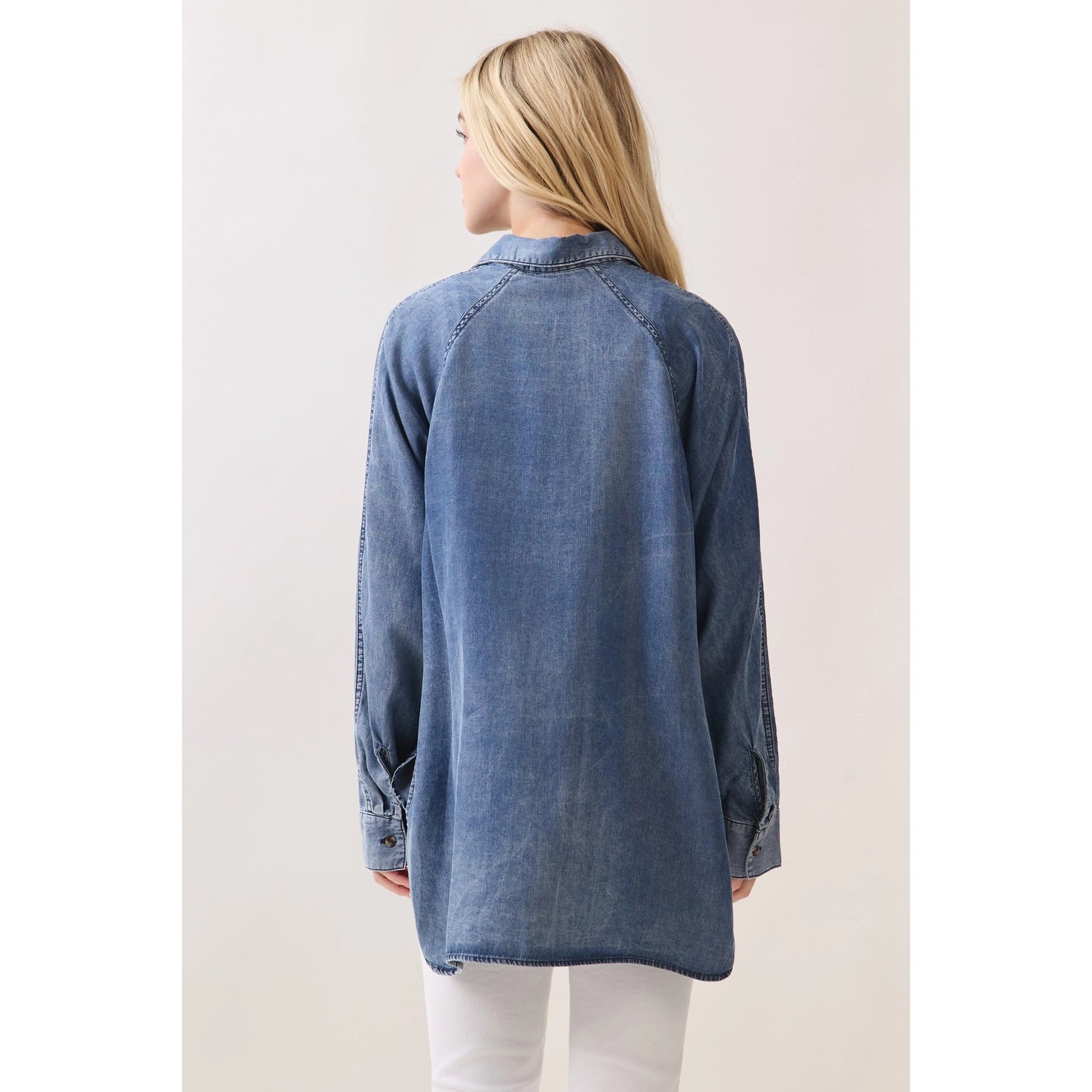 Tencel Medium Denim Button Down Top