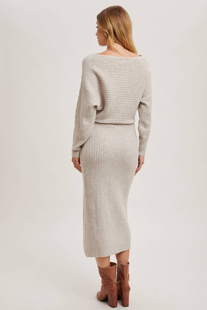 Cold Shoulder Oatmeal Sweater Dress