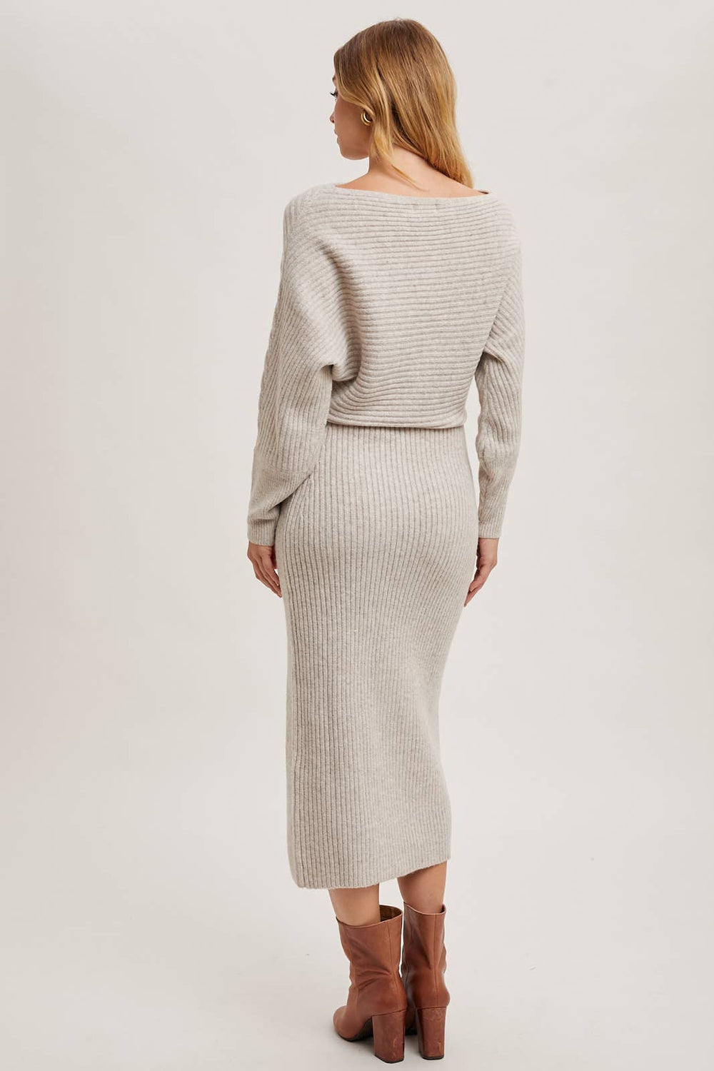 Cold Shoulder Oatmeal Sweater Dress