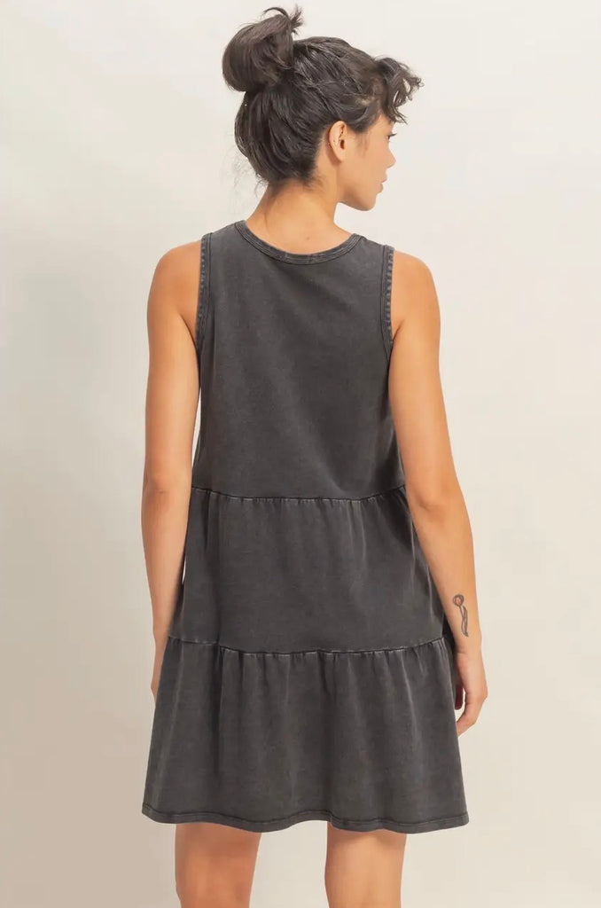 Grace Black Vintage Wash Tiered Tank Dress
