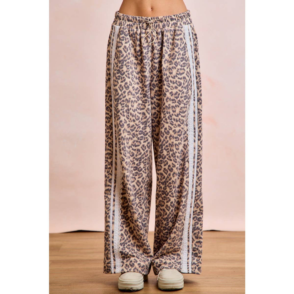 LEOPARD FRENCH TERRY LACE CONTRAST SWEATPANTS