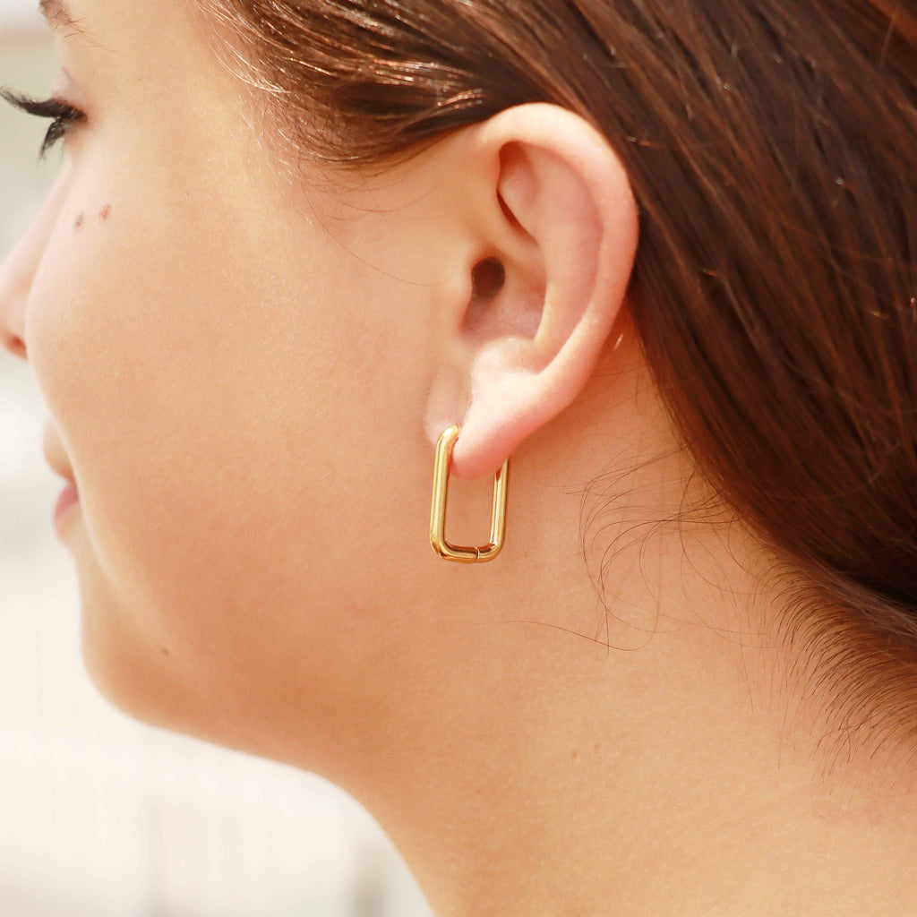 Rounded Rectangle Huggie Earrings