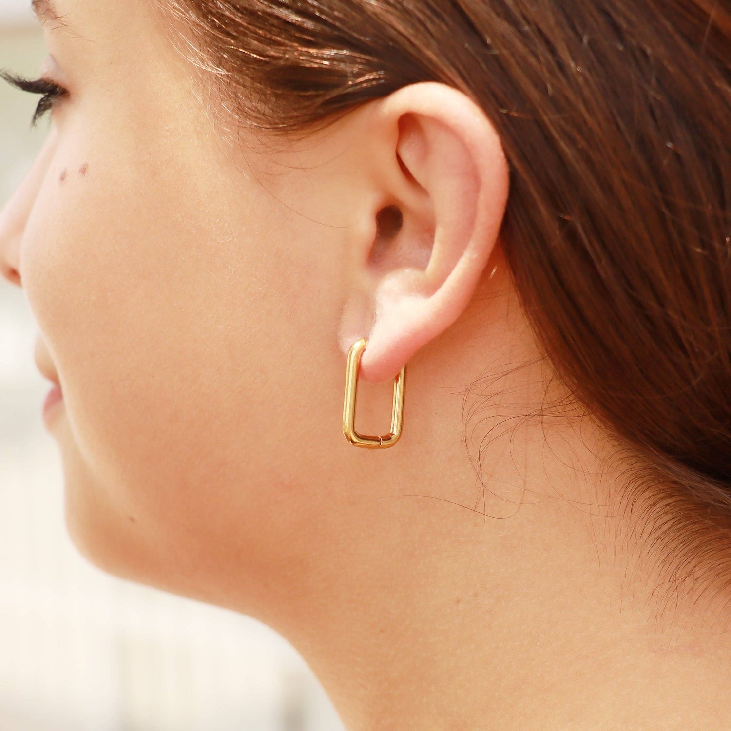 Rounded Rectangle Huggie Earrings