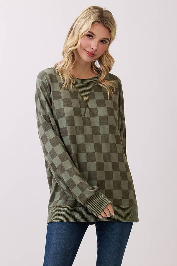 Checker Drop Shoulder Pullover