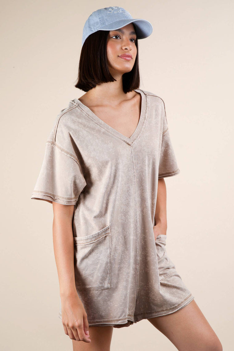 Sand Mineral Washed T-Shirt Romper
