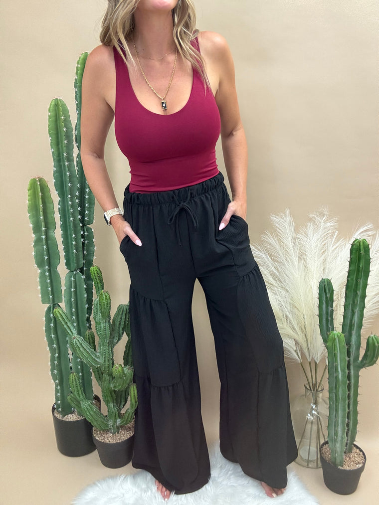 Black Tiered Wide Leg Pant