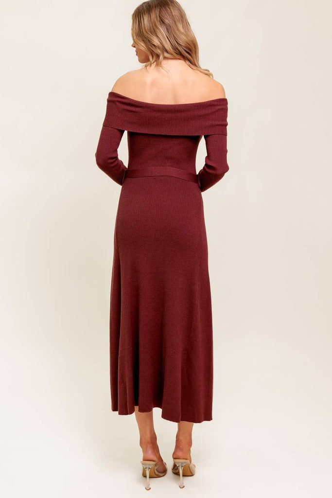 Off The Shoulder Baked Raisin  Sweater Dress