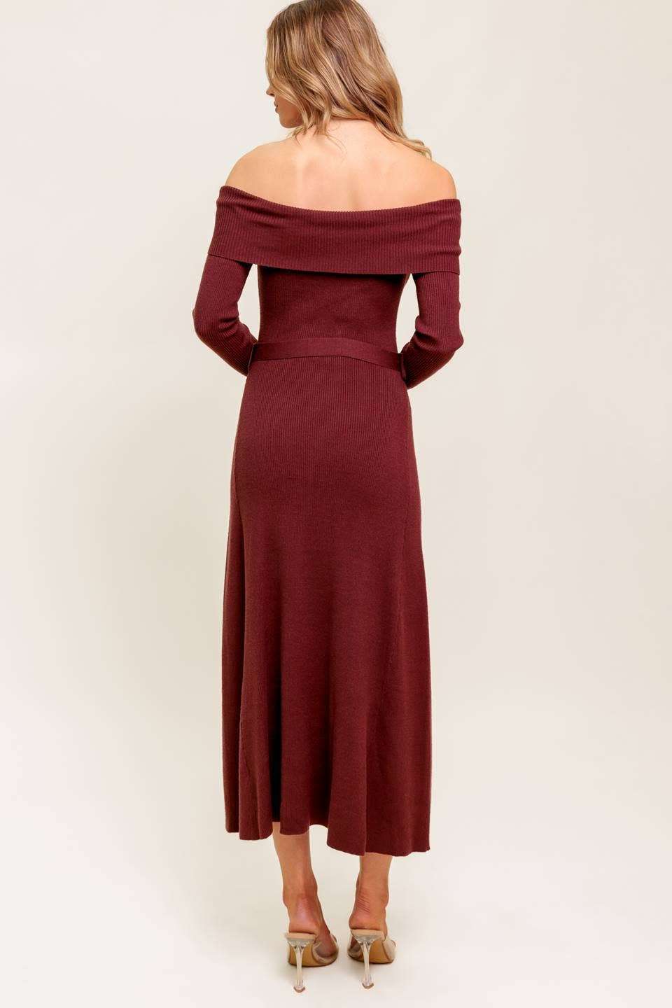 Off The Shoulder Baked Raisin  Sweater Dress