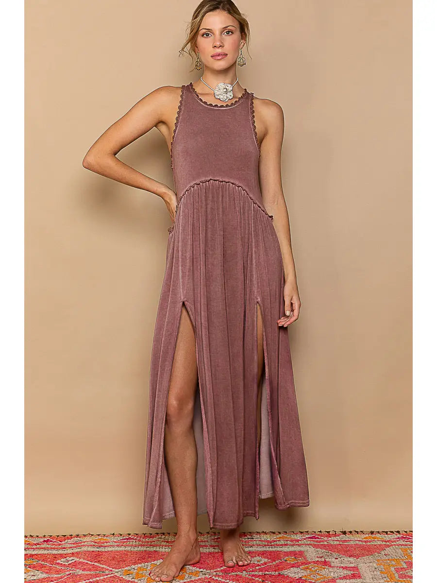 Plum Double Slit Maxi Dress