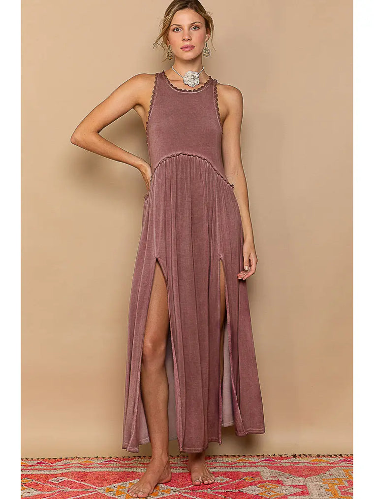 Plum Double Slit Maxi Dress