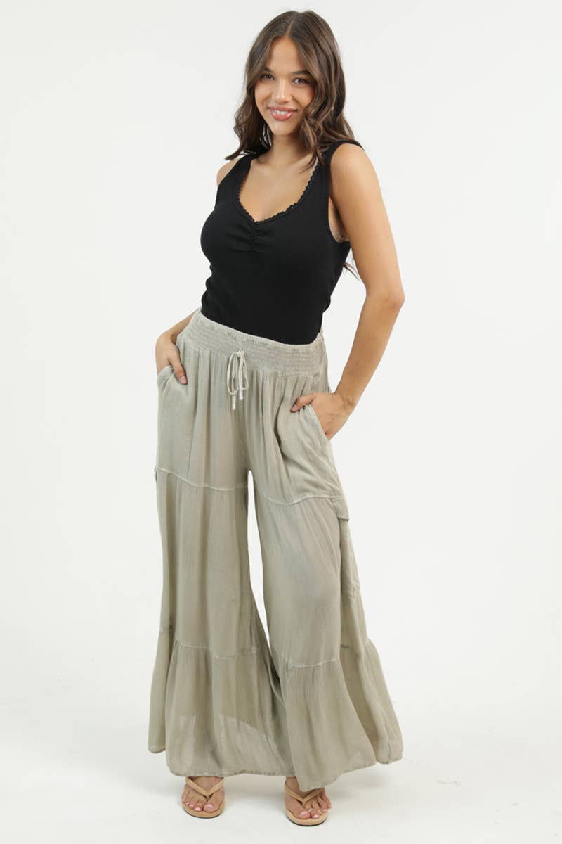 Dusty Sage Wide Leg Cargo Pants