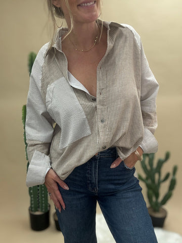 Color Block Button Down Shirt