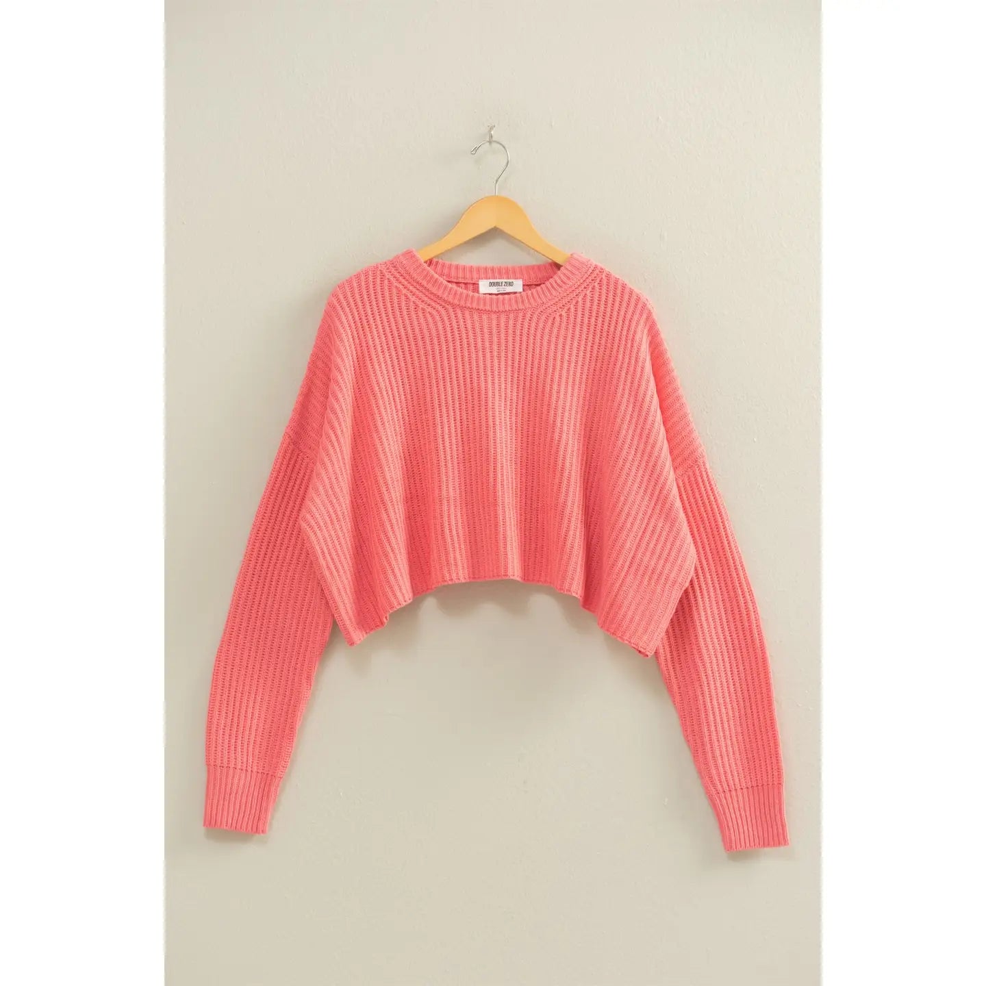 Taffy Pink Knit Crop Sweater