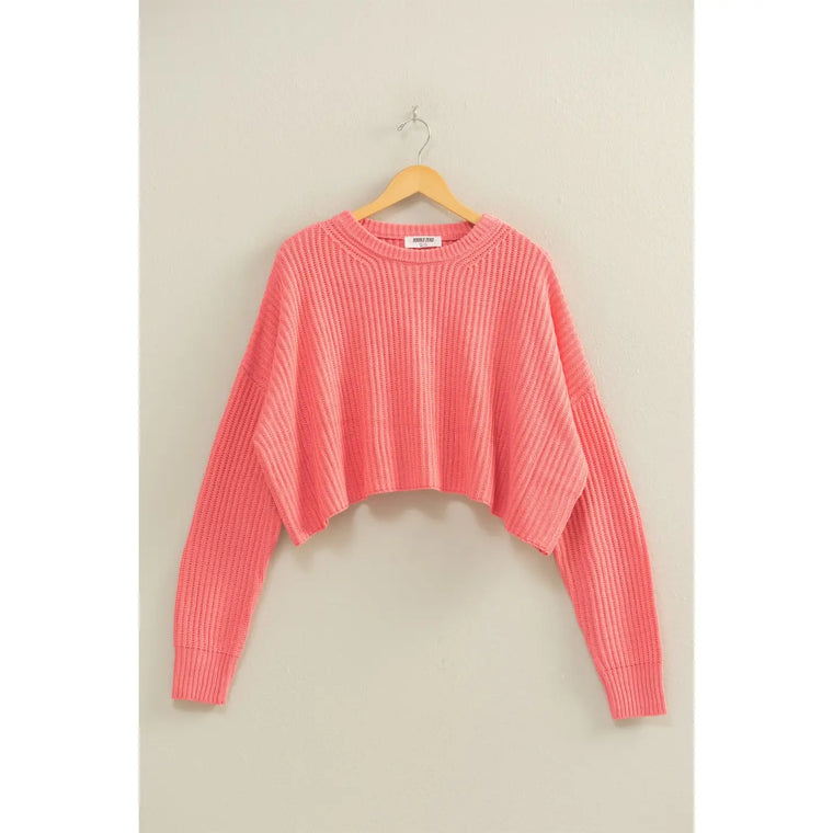 Taffy Pink Knit Crop Sweater