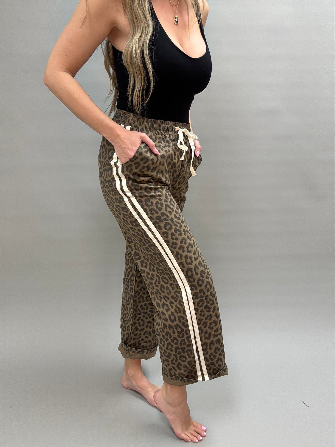 Leopard Cream Stripe Track Pants