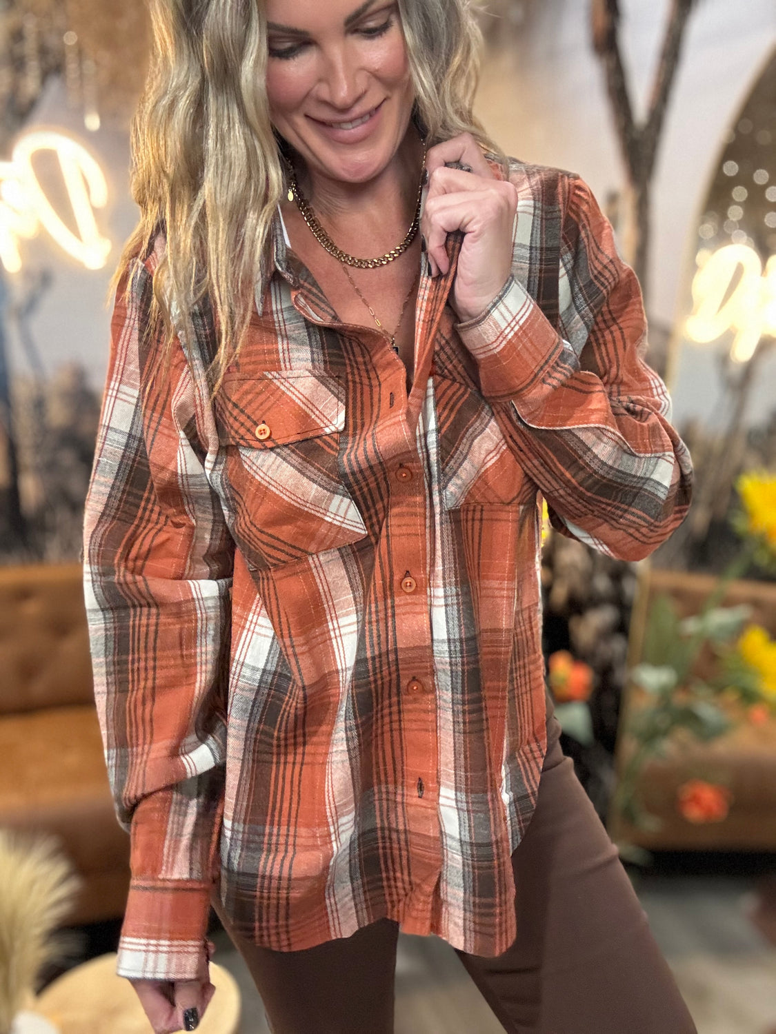 Rusty Side Slit Flannel