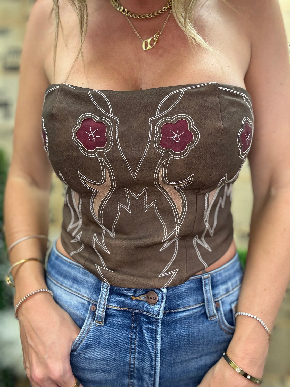 Tecova Western Floral Bustier Top