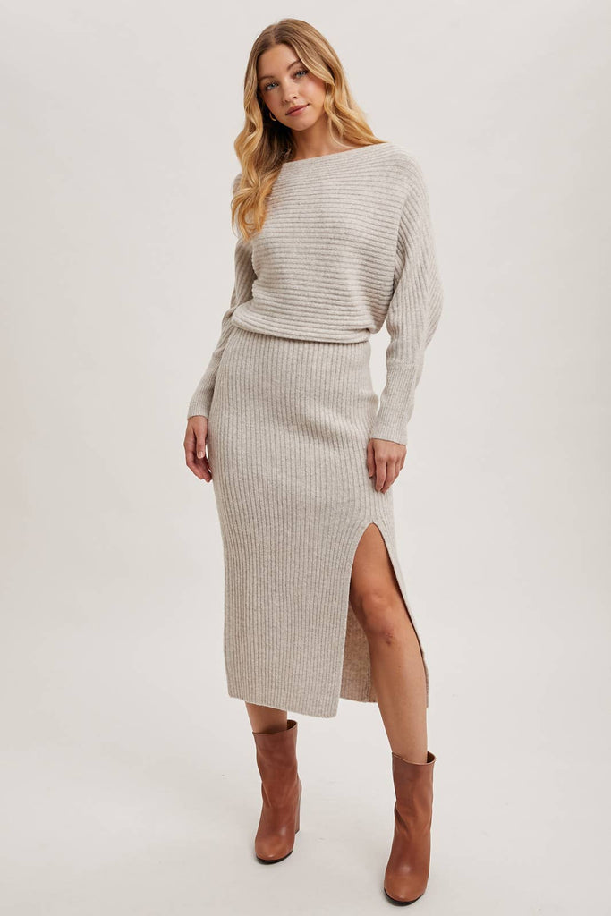 Cold Shoulder Oatmeal Sweater Dress