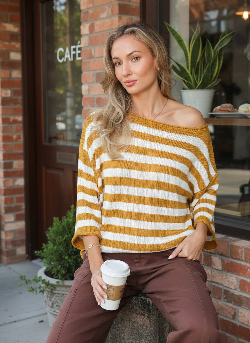 Mustard Stripe Boxy Sweater Top